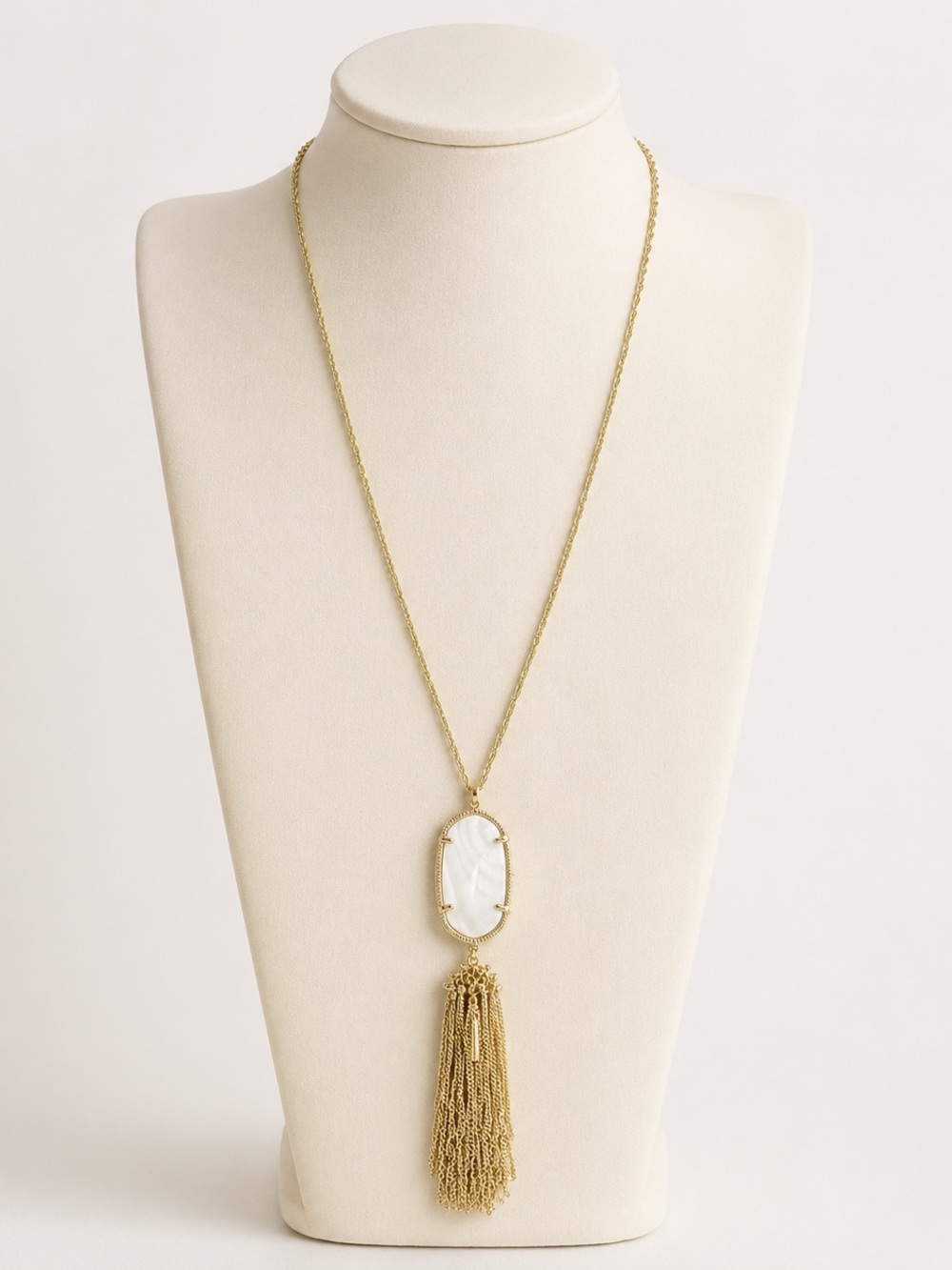 Kendra Scott Gold Tassel Necklace with White Stone Pendant